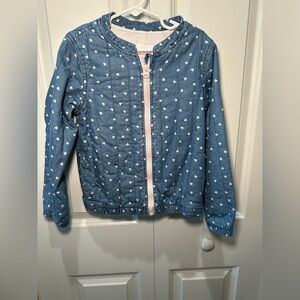 Cat & Jack Blue Jean Jacket with White Heart Print and Pink Zip Soft Size 6